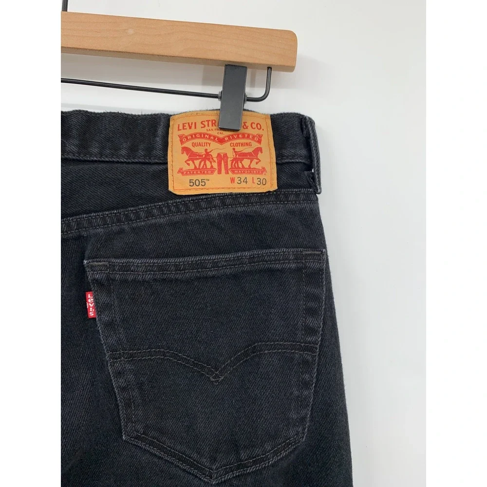 Levis 505 Jeans Mens 34x30 Black Regular Fit Straight Leg Denim Pants